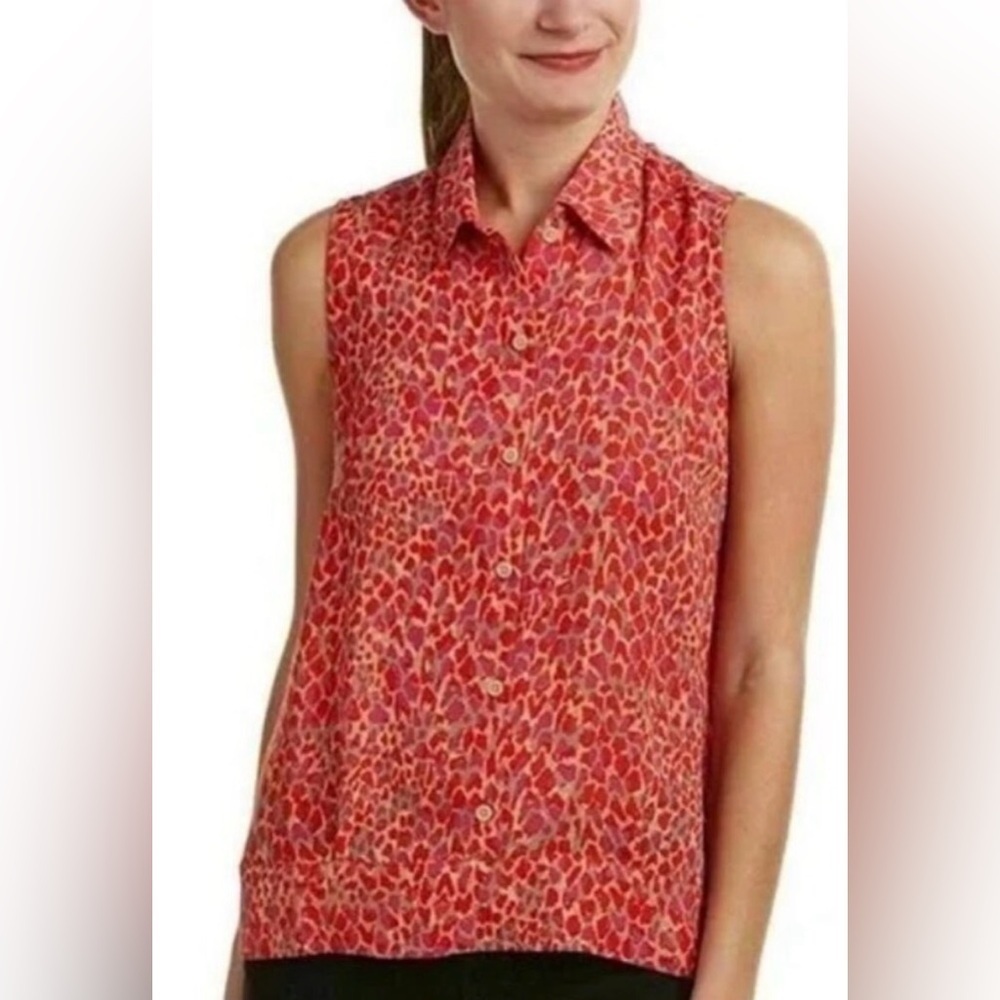 EUC CAbi Heartbreaker Red Cheetah Sleeveless Blouse size XS Sheer